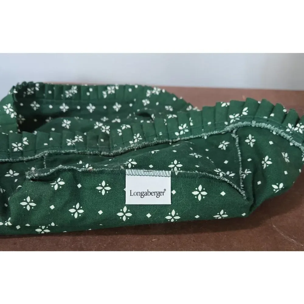 Vintage 1999 Longaberger Rectangle Basket Green Heritage Fabric Liner & Handles